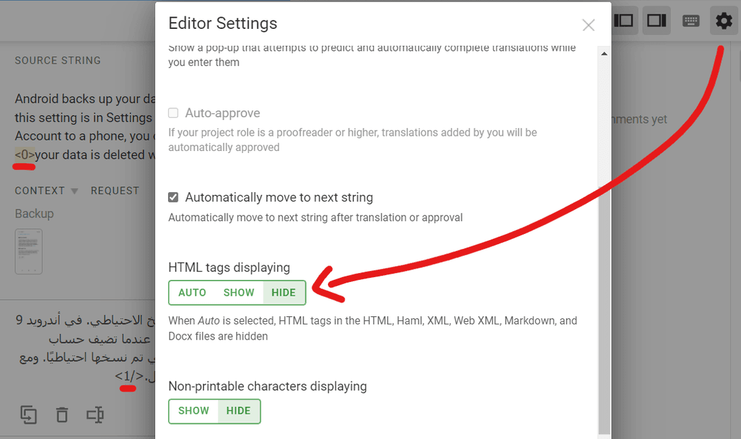 Crowdin HTML Tag Tip